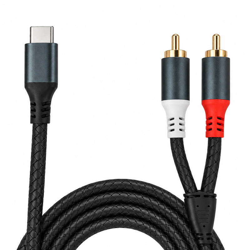 Cabo de Áudio USB-C para 2 RCA Macho L/R com DAC – Celular para Mesa de Som - 2 m