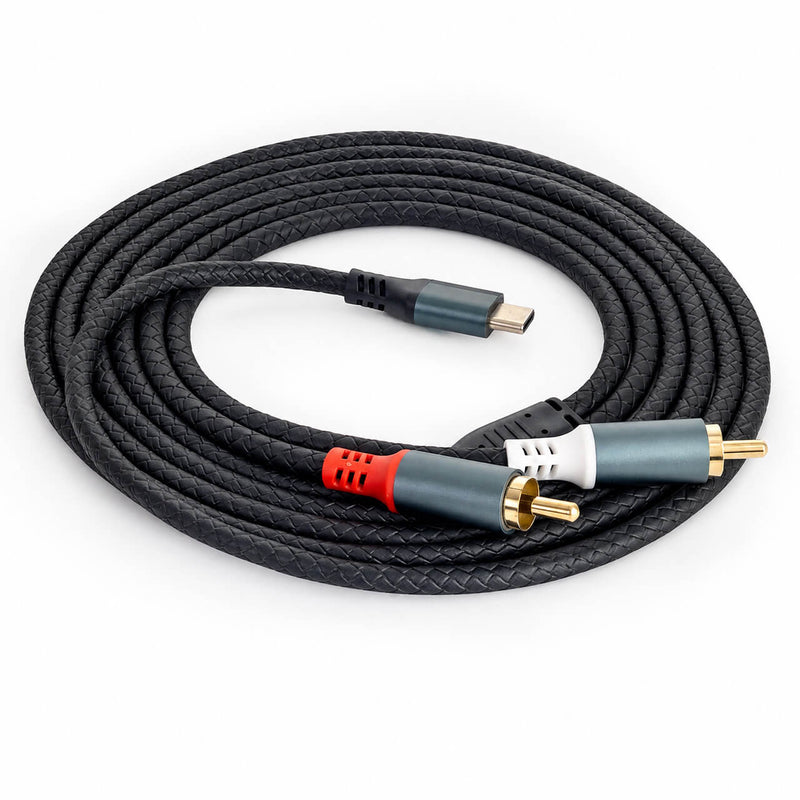 Cabo de Áudio USB-C para 2 RCA Macho L/R com DAC – Celular para Mesa de Som - 2 m