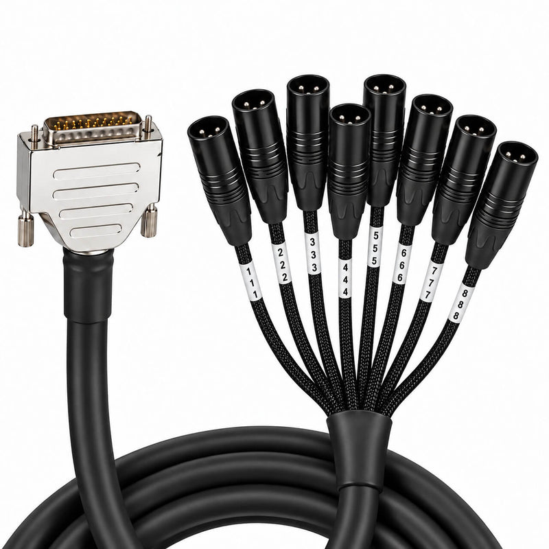 Cabo DB25 Macho para 8 XLR Macho - Multicabo de Áudio 8 Canais