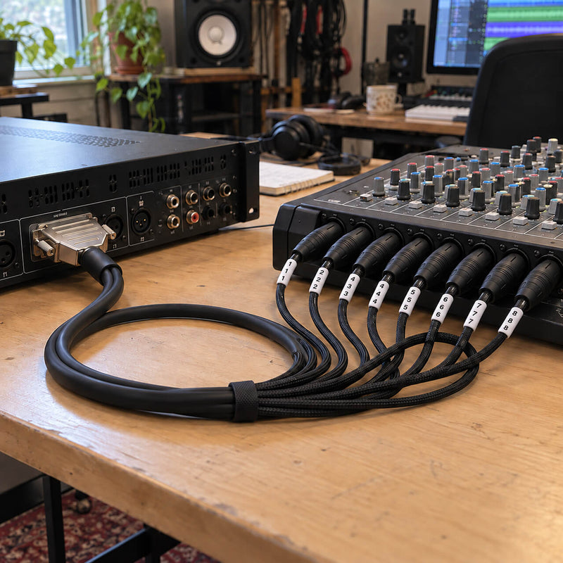 Cabo DB25 Macho para 8 XLR Macho - Multicabo de Áudio 8 Canais