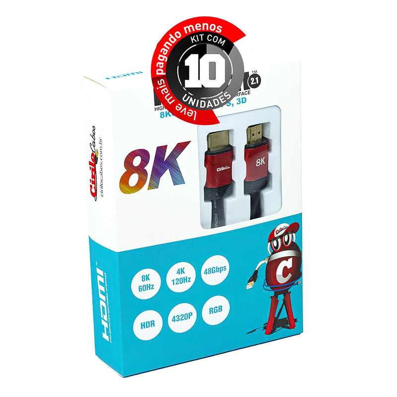 Kit com 10 Cabo HDMI Ultra High Speed - Versão 2.1 8K - Cirilo Cabos - 2 metros