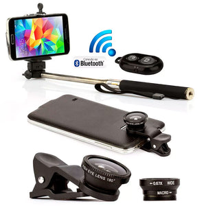 Pau de Selfie Bastão Monopod com controle + Lentes Universal Preto