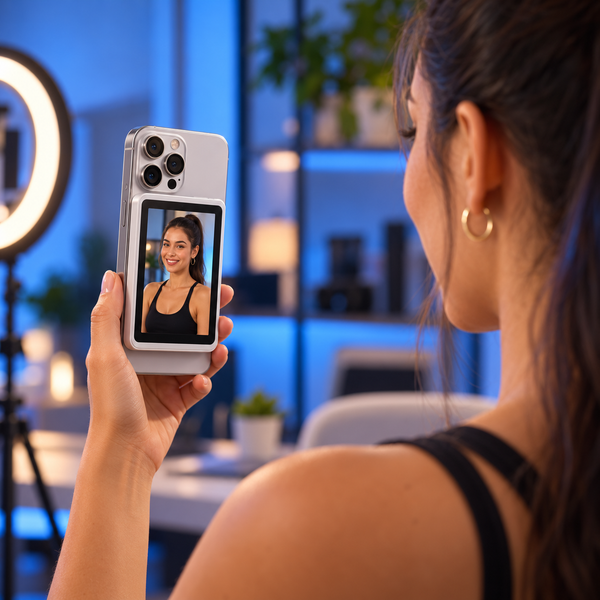 Tela Selfie Magnética para Celular 3.97" Wi-Fi - Monitor Externo com Bateria